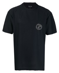 T-shirt girocollo in rete ricamata blu scuro di Giorgio Armani
