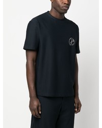 T-shirt girocollo in rete ricamata blu scuro di Giorgio Armani