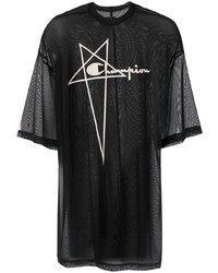 T-shirt girocollo in rete ricamata nera di Rick Owens X Champion