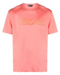 T-shirt girocollo in rete rossa di Versace