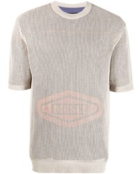 T-shirt girocollo in rete stampata beige di Diesel
