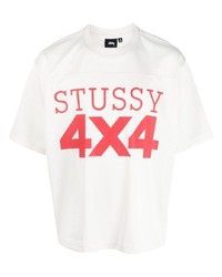 T-shirt girocollo in rete stampata beige di Stussy