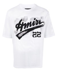 T-shirt girocollo in rete stampata bianca di Amiri