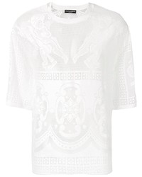 T-shirt girocollo in rete stampata bianca di Dolce & Gabbana