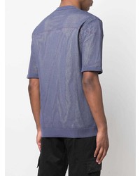 T-shirt girocollo in rete stampata blu scuro di Diesel