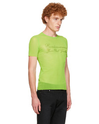 T-shirt girocollo in rete stampata lime di Jean Paul Gaultier