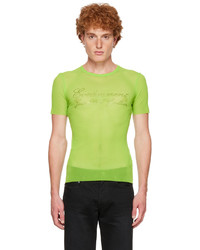 T-shirt girocollo in rete stampata lime di Jean Paul Gaultier