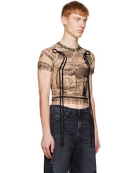 T-shirt girocollo in rete stampata marrone chiaro di Ottolinger