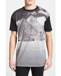 T-shirt girocollo in rete stampata nera e bianca