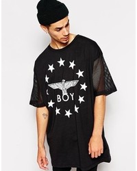 T-shirt girocollo in rete stampata nera e bianca di Boy London