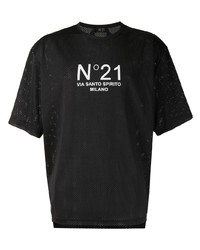 T-shirt girocollo in rete stampata nera e bianca di N°21
