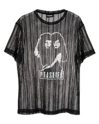 T-shirt girocollo in rete stampata nera e bianca di Pleasures