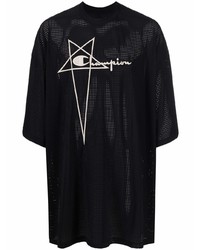 T-shirt girocollo in rete stampata nera e bianca di Rick Owens X Champion