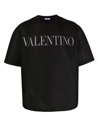 T-shirt girocollo in rete stampata nera e bianca di Valentino