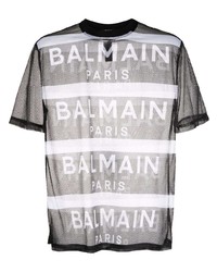 T-shirt girocollo in rete stampata nera di Balmain