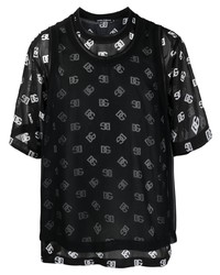 T-shirt girocollo in rete stampata nera di Dolce & Gabbana