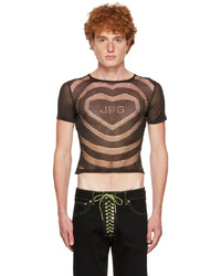 T-shirt girocollo in rete stampata nera di Jean Paul Gaultier