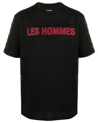 T-shirt girocollo in rete stampata nera di Les Hommes