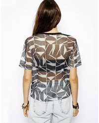 T-shirt girocollo in rete stampata nera di Asos