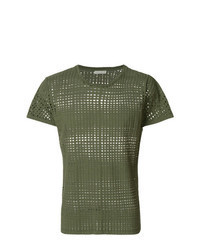 T-shirt girocollo in rete verde oliva