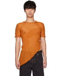T-shirt girocollo lavorata a maglia arancione di khanh brice nguyen