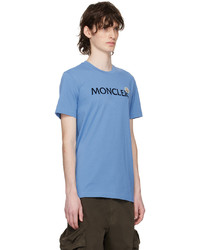 T-shirt girocollo lavorata a maglia azzurra di Moncler