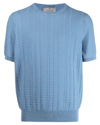 T-shirt girocollo lavorata a maglia azzurra di Canali