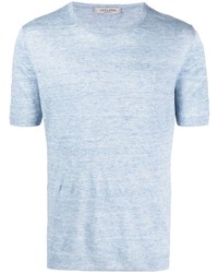 T-shirt girocollo lavorata a maglia azzurra di Fileria