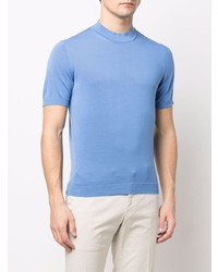 T-shirt girocollo lavorata a maglia azzurra di Drumohr