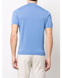 T-shirt girocollo lavorata a maglia azzurra di Drumohr