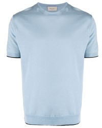 T-shirt girocollo lavorata a maglia azzurra di Low Brand