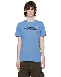 T-shirt girocollo lavorata a maglia azzurra di Moncler