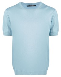 T-shirt girocollo lavorata a maglia azzurra di Tagliatore