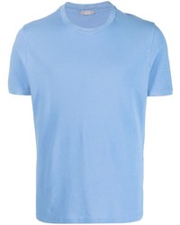 T-shirt girocollo lavorata a maglia azzurra di Zanone