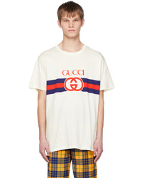 T-shirt girocollo lavorata a maglia beige di Gucci