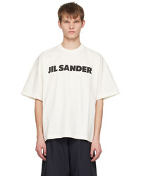 T-shirt girocollo lavorata a maglia beige di Jil Sander
