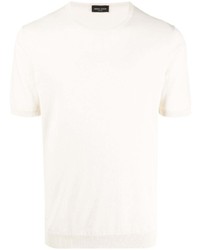 T-shirt girocollo lavorata a maglia beige di Roberto Collina