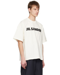T-shirt girocollo lavorata a maglia beige di Jil Sander