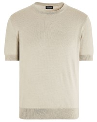 T-shirt girocollo lavorata a maglia beige di Zegna