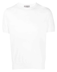 T-shirt girocollo lavorata a maglia bianca di Canali