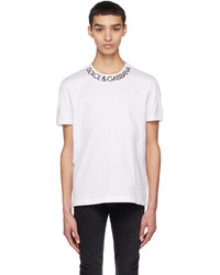 T-shirt girocollo lavorata a maglia bianca di Dolce & Gabbana