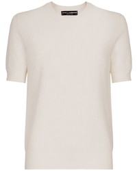 T-shirt girocollo lavorata a maglia bianca di Dolce & Gabbana