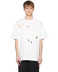 T-shirt girocollo lavorata a maglia bianca di Feng Chen Wang