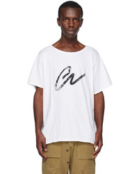 T-shirt girocollo lavorata a maglia bianca di Greg Lauren