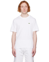 T-shirt girocollo lavorata a maglia bianca di Lacoste