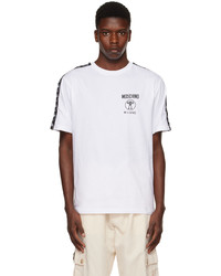 T-shirt girocollo lavorata a maglia bianca di Moschino