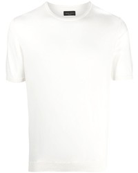 T-shirt girocollo lavorata a maglia bianca di Roberto Collina