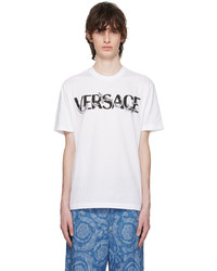 T-shirt girocollo lavorata a maglia bianca di Versace