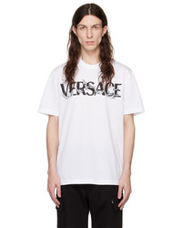 T-shirt girocollo lavorata a maglia bianca di Versace