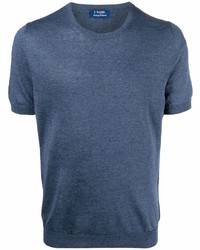 T-shirt girocollo lavorata a maglia blu scuro di Barba